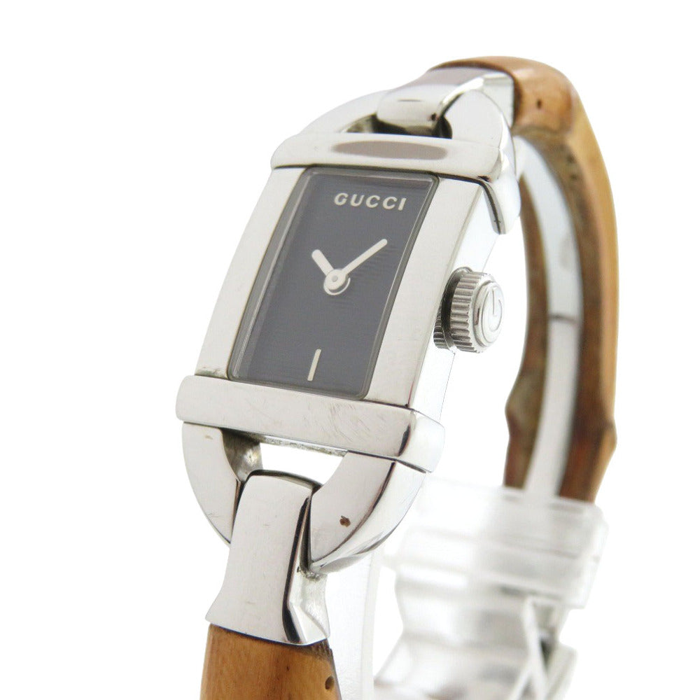 美品 グッチ バンブー 6800L SS バンブー ブラック 黒文字盤 クオーツ 腕時計 1490【中古】GUCCI