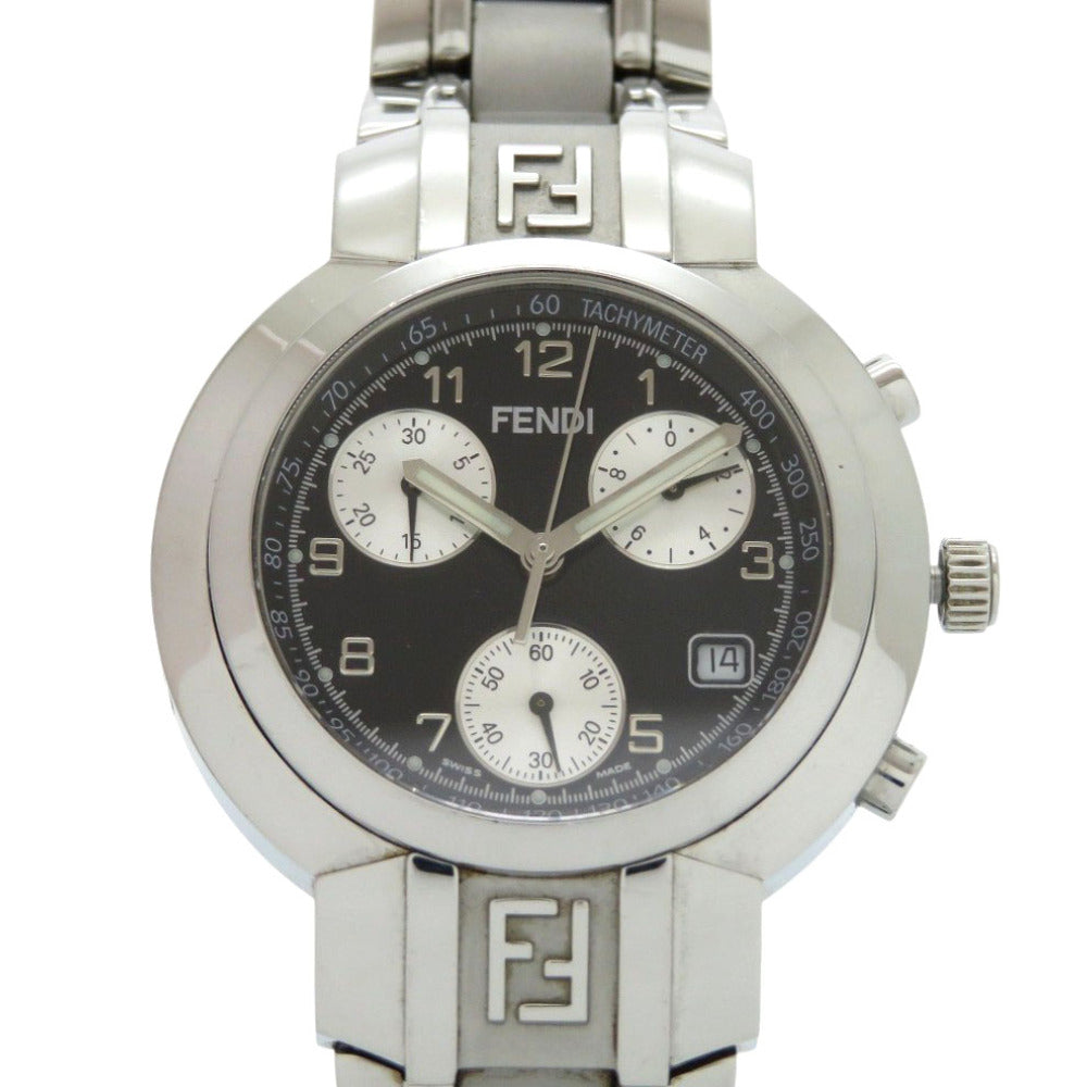 フェンディ オロロジ クロノグラフ 031-4500G-756 SS ブラック シルバー クオーツ 腕時計 黒文字盤 1502【中古】FENDI