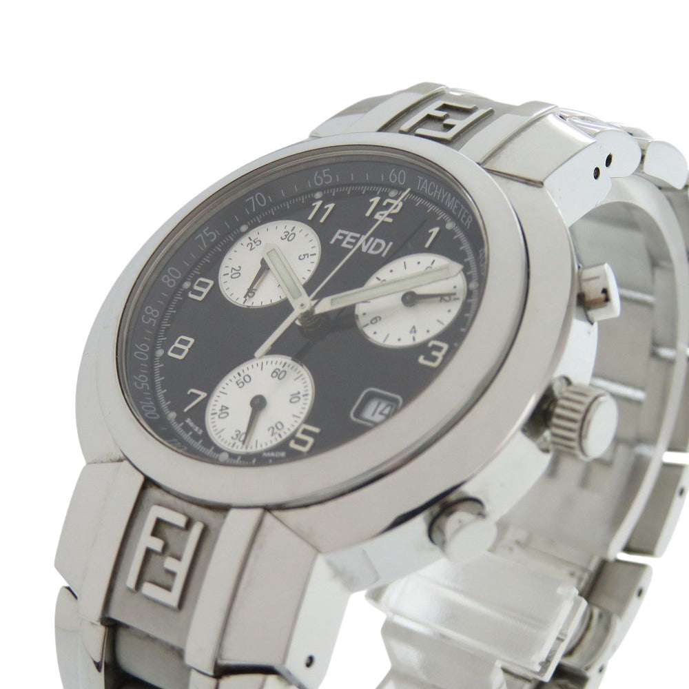 フェンディ オロロジ クロノグラフ 031-4500G-756 SS ブラック シルバー クオーツ 腕時計 黒文字盤 1502【中古】FENDI