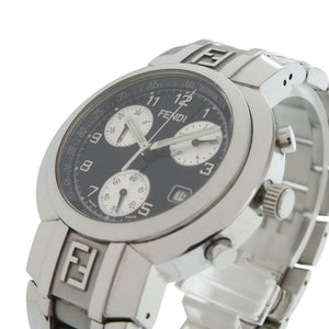 フェンディ オロロジ クロノグラフ 031-4500G-756 SS ブラック シルバー クオーツ 腕時計 黒文字盤 1502【中古】FENDI