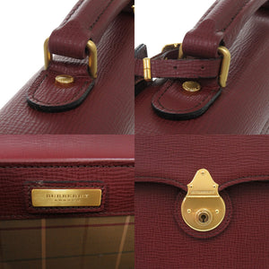 新品同様 バーバリー レザー シボ革 ボルドー ゴールド金具 ビジネスバッグ 赤 1511【中古】BURBERRY メンズ