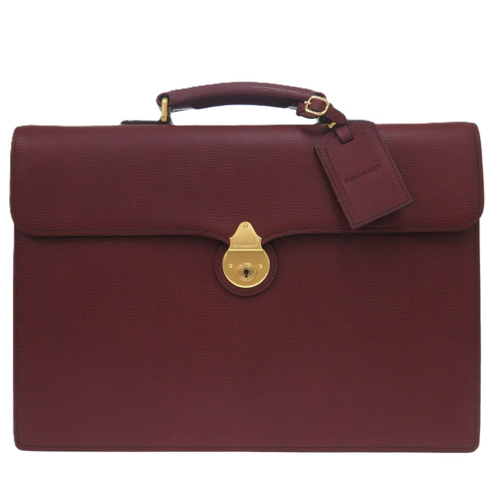 新品同様 バーバリー レザー シボ革 ボルドー ゴールド金具 ビジネスバッグ 赤 1511【中古】BURBERRY メンズ