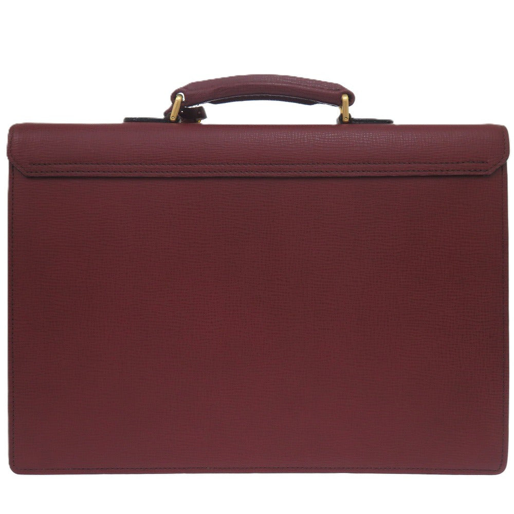 新品同様 バーバリー レザー シボ革 ボルドー ゴールド金具 ビジネスバッグ 赤 1511【中古】BURBERRY メンズ