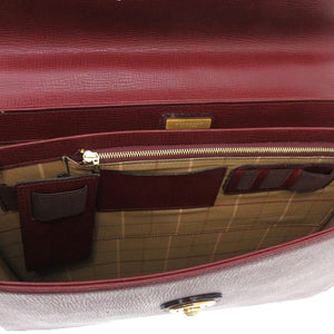 新品同様 バーバリー レザー シボ革 ボルドー ゴールド金具 ビジネスバッグ 赤 1511【中古】BURBERRY メンズ