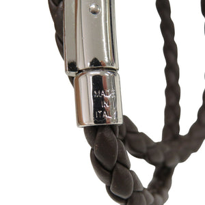 美品 トッズ 2連 編み込み ウーブンブレスレット ロゴ レザー ダークブラウン 1519【中古】TOD’S