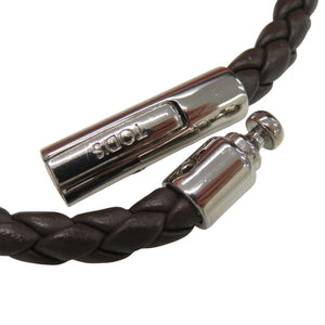 美品 トッズ 2連 編み込み ウーブンブレスレット ロゴ レザー ダークブラウン 1519【中古】TOD’S