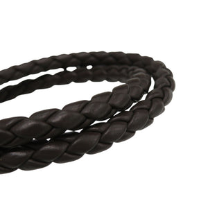 美品 トッズ 2連 編み込み ウーブンブレスレット ロゴ レザー ダークブラウン 1519【中古】TOD’S