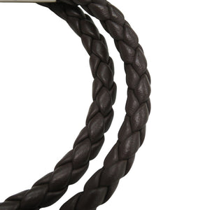 美品 トッズ 2連 編み込み ウーブンブレスレット ロゴ レザー ダークブラウン 1519【中古】TOD’S