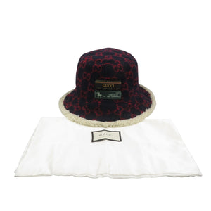 美品 グッチ 604194 L 59cm ウール ネイビー レッド バケットハット 帽子 1524【中古】GUCCI