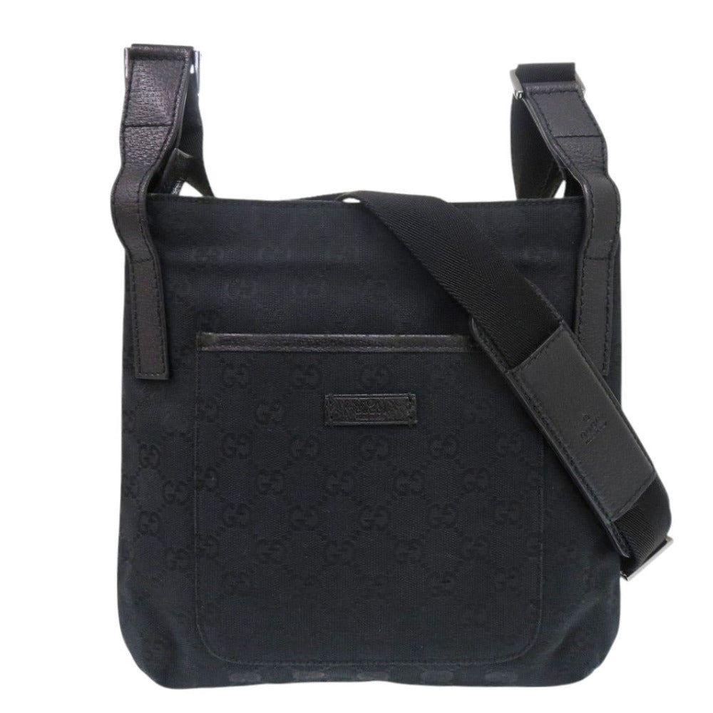 美品 グッチ 122793 GGキャンバス レザー ブラック ショルダーバッグ 黒 1530【中古】GUCCI