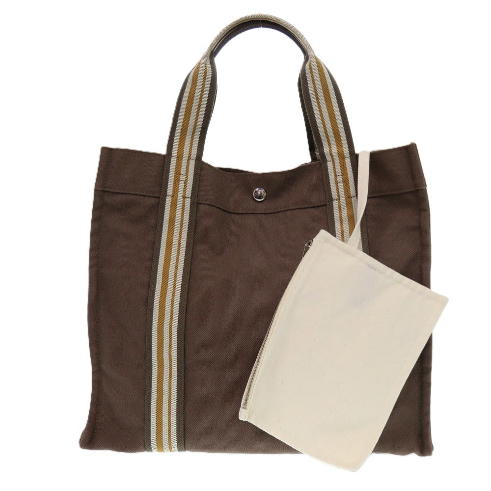 美品 エルメス サックドプラージュ 2201-20  キャンバス ブラウン 1535 茶 トートバッグ【中古】HERMES