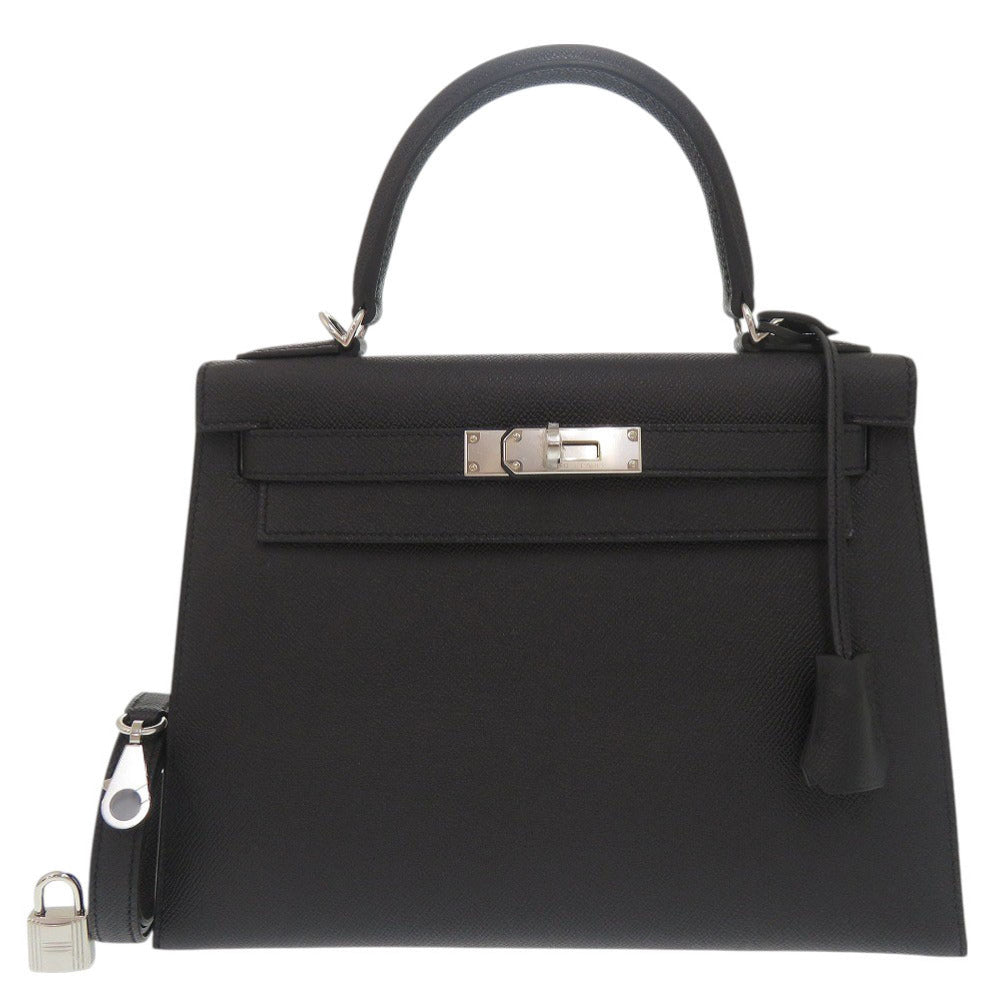 未使用 エルメス ケリー28 外縫い ヴォーエプソン ブラック シルバー金具 W刻印(2024年製) ハンドバッグ 黒 1547【中古】HERMES