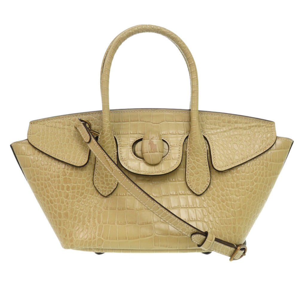 新品同様 ポロ ラルフローレン クロコ型押し 428907595001 レザー ベージュ 2way ハンドバッグ 1555【中古】POLO RALPH LAUREN