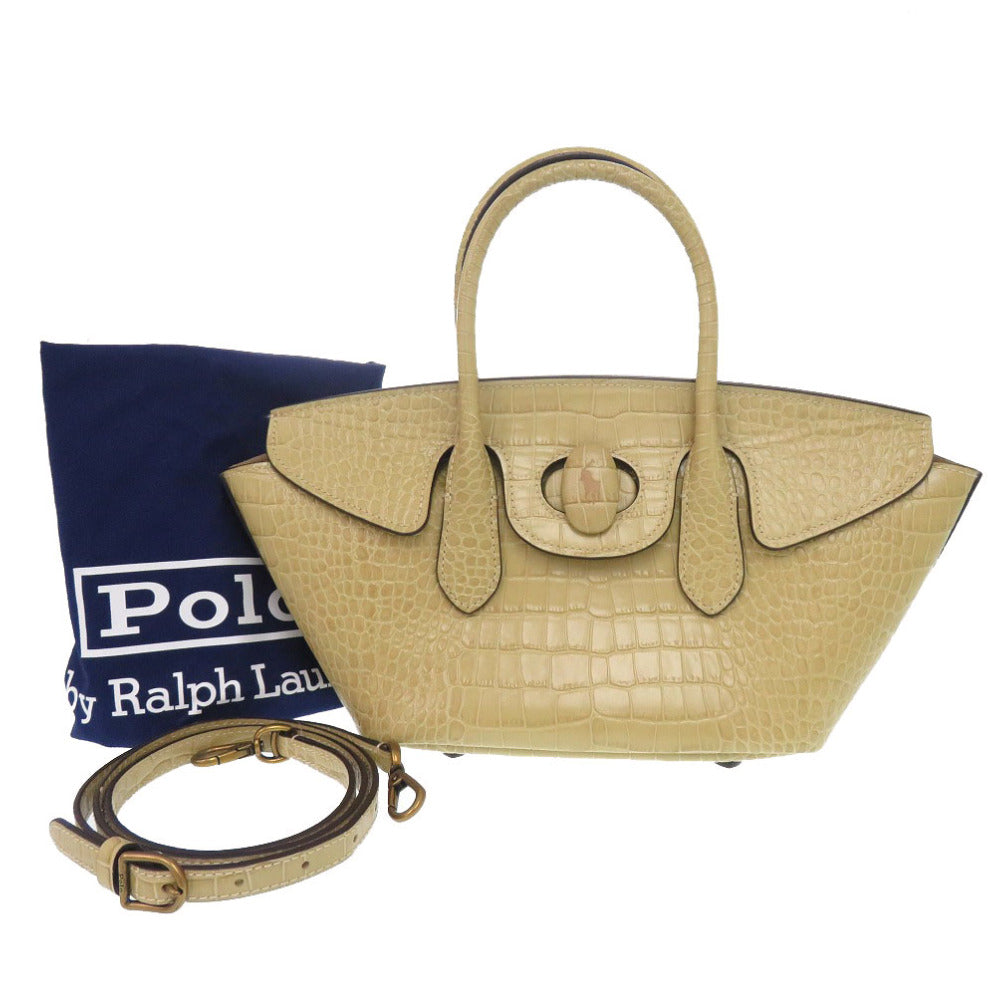 新品同様 ポロ ラルフローレン クロコ型押し 428907595001 レザー ベージュ 2way ハンドバッグ 1555【中古】POLO RALPH LAUREN