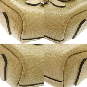 新品同様 ポロ ラルフローレン クロコ型押し 428907595001 レザー ベージュ 2way ハンドバッグ 1555【中古】POLO RALPH LAUREN