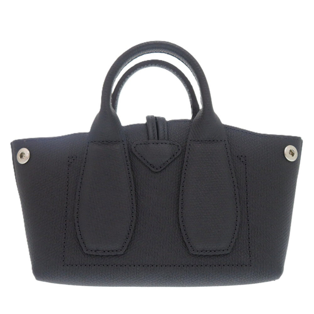 美品  ロンシャン Roseau ロゾ レザー ブラック シルバー金具 ハンドバッグ 黒 1561【中古】 レディース