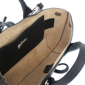 美品  ロンシャン Roseau ロゾ レザー ブラック シルバー金具 ハンドバッグ 黒 1561【中古】 レディース