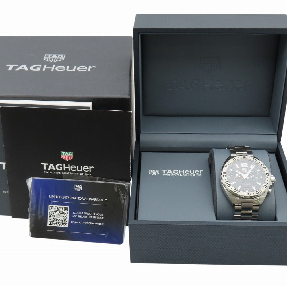 新品同様 タグホイヤー フォーミュラ1 アラーム WAZ111A クオーツ 腕時計 SS ブラック 黒文字盤 1582【中古】TAG HEUER メンズ