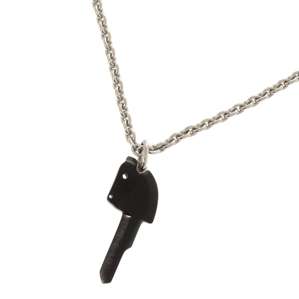 美品 エルメス クレ シュヴァル ステンレススチール シルバー ブラック ネックレス 1587【中古】HERMES