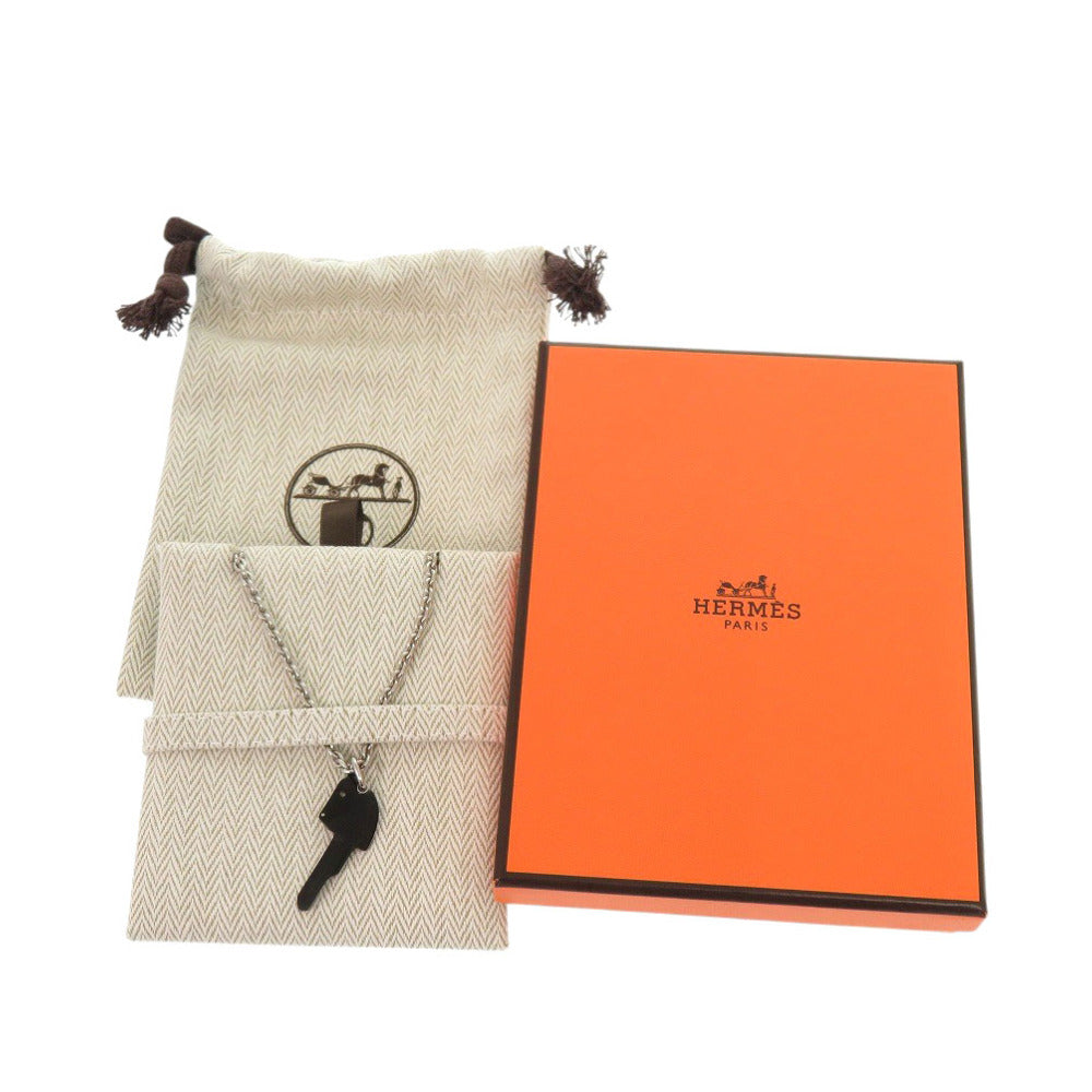 美品 エルメス クレ シュヴァル ステンレススチール シルバー ブラック ネックレス 1587【中古】HERMES