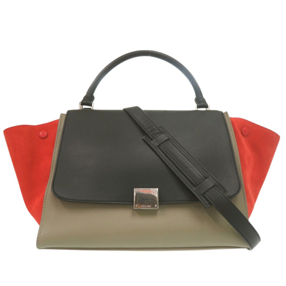 セリーヌ 2WAY トラペーズ ハンドバッグ レザー スエード ショルダーバッグ オレンジ 0010【中古】CELINE