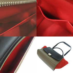 セリーヌ 2WAY トラペーズ ハンドバッグ レザー スエード ショルダーバッグ オレンジ 0010【中古】CELINE