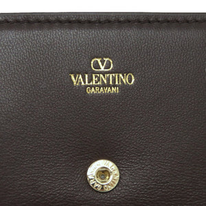 新品同様 ヴァレンティノ ロコ トワル イコノグラフ キャンバス レザー ブラウン ゴールド金具 チェーンウォレット 三つ折り財布 茶 0013【中古】VALENTINO