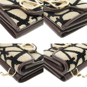 新品同様 ヴァレンティノ ロコ トワル イコノグラフ キャンバス レザー ブラウン ゴールド金具 チェーンウォレット 三つ折り財布 茶 0013【中古】VALENTINO