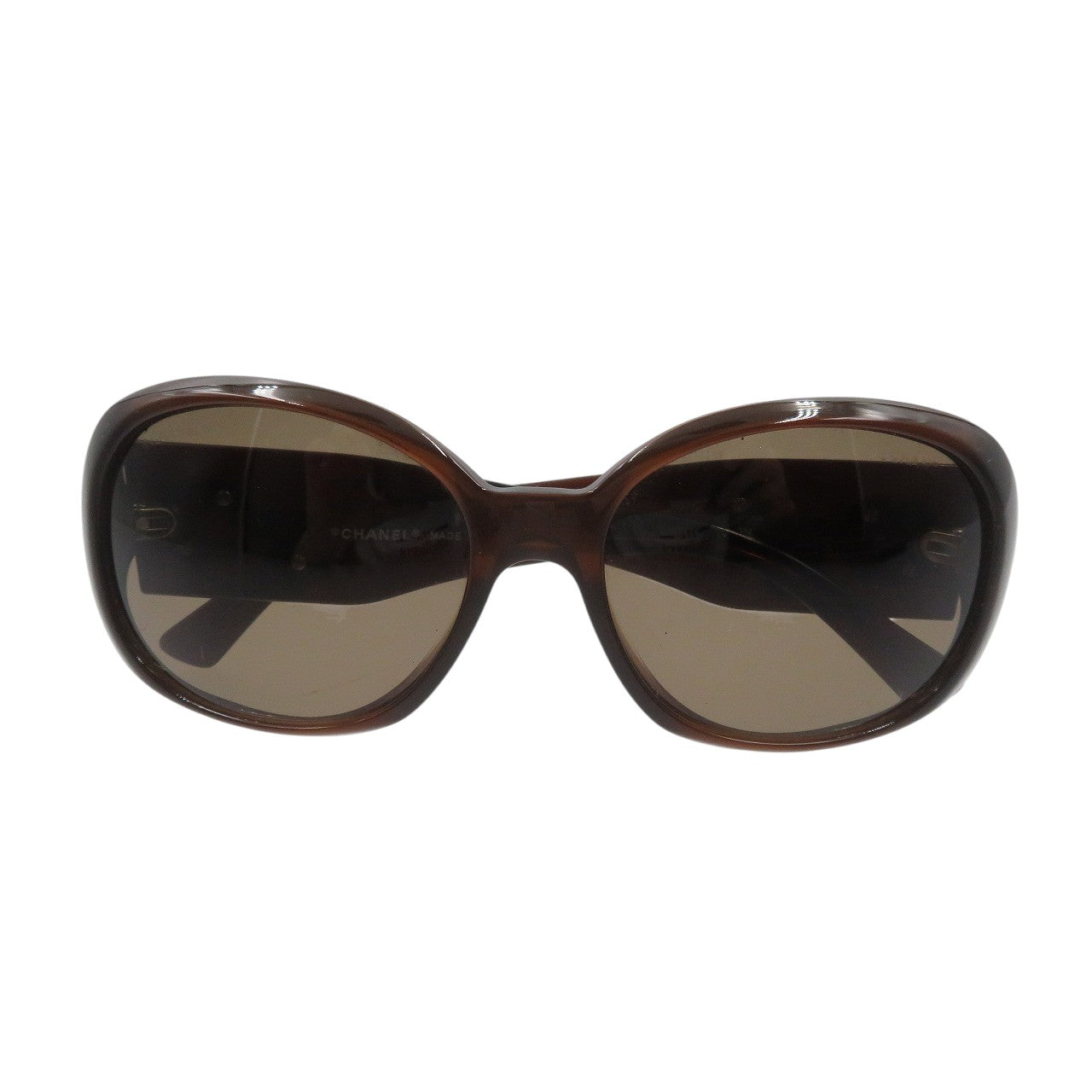 シャネル カメリア 5113 c.538/73 56□16 プラスチック シルバー金具 ブラウン サングラス 0018【中古】CHANEL