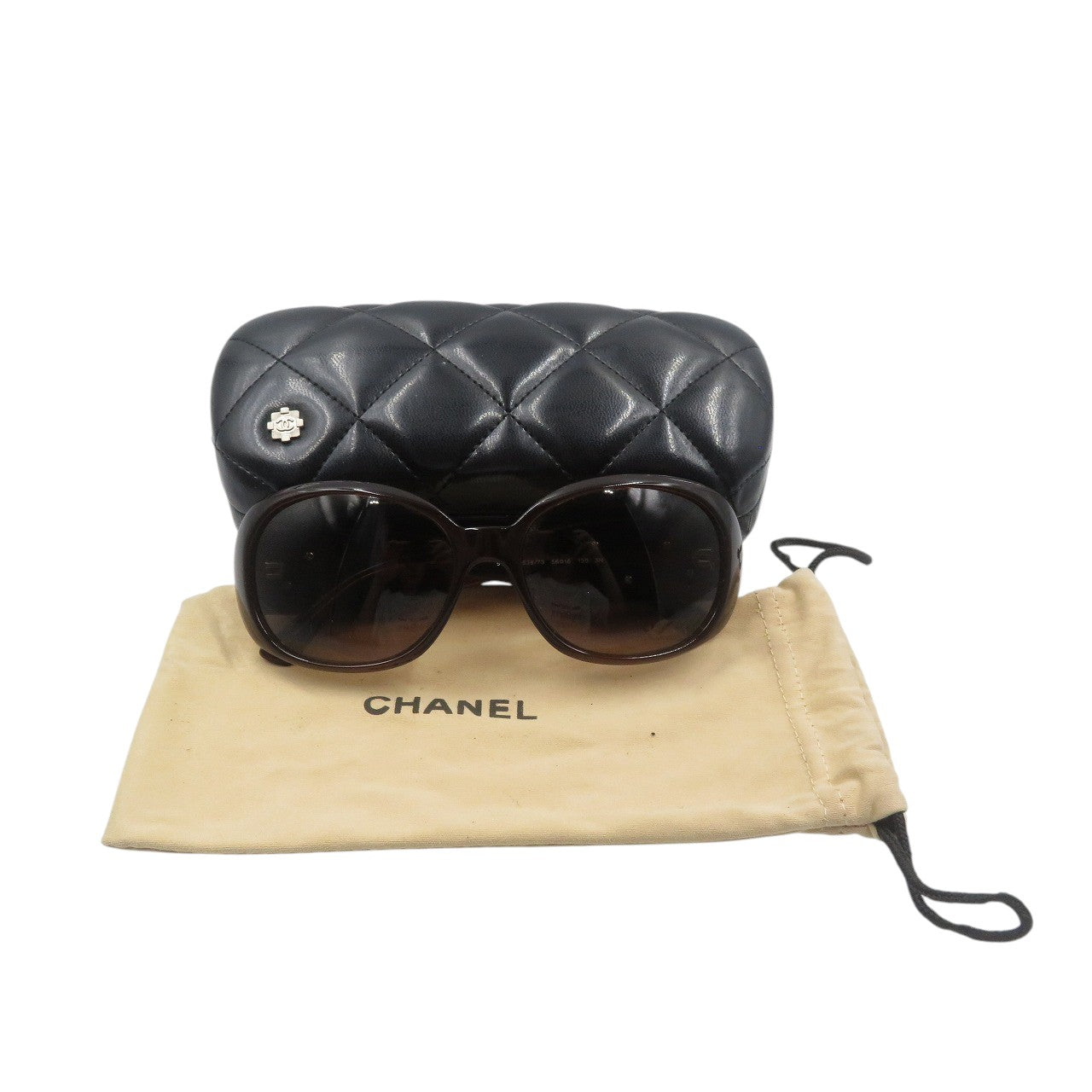 シャネル カメリア 5113 c.538/73 56□16 プラスチック シルバー金具 ブラウン サングラス 0018【中古】CHANEL