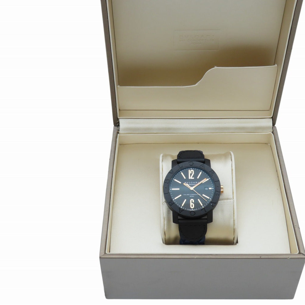 ブルガリ ブルガリブルガリ カーボンゴールド BB40CL 自動巻き 腕時計 カーボン/レザー ブラック 黒文字盤 0039【中古】BVLGARI メンズ