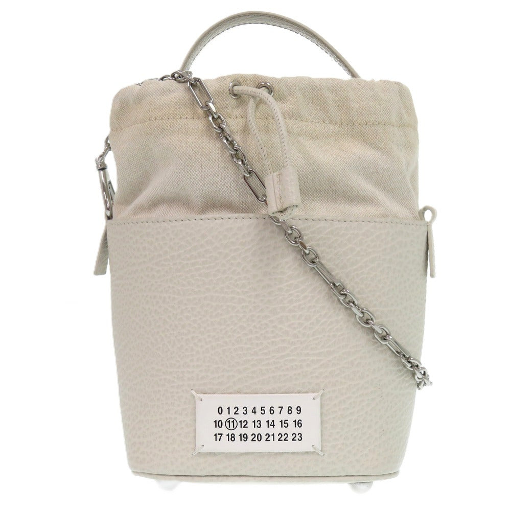 新品同様 メゾン マルジェラ 5AC S61WG0035 レザー キャンバス ライトグレー ショルダーバッグ バケット 白 0046【中古】Maison Margiela