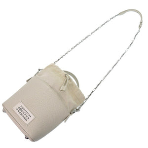 新品同様 メゾン マルジェラ 5AC S61WG0035 レザー キャンバス ライトグレー ショルダーバッグ バケット 白 0046【中古】Maison Margiela