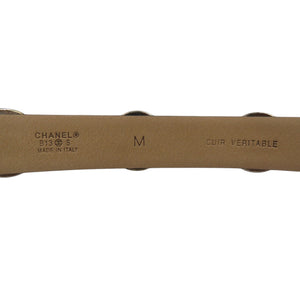 美品 シャネル CUIR VERITABLE Mサイズ レザー メタル ブラック シルバー ブレスレット　0055【中古】CHANEL