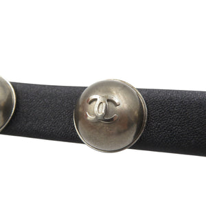 美品 シャネル CUIR VERITABLE Mサイズ レザー メタル ブラック シルバー ブレスレット　0055【中古】CHANEL