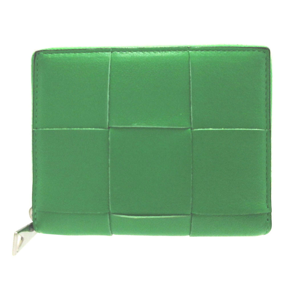 新品同様 ボッテガヴェネタ 708614 マキシイントレチャート カセット ICチップ レザー グリーン 緑 2つ折り財布 財布 0057【中古】BOTTEGA VENETA