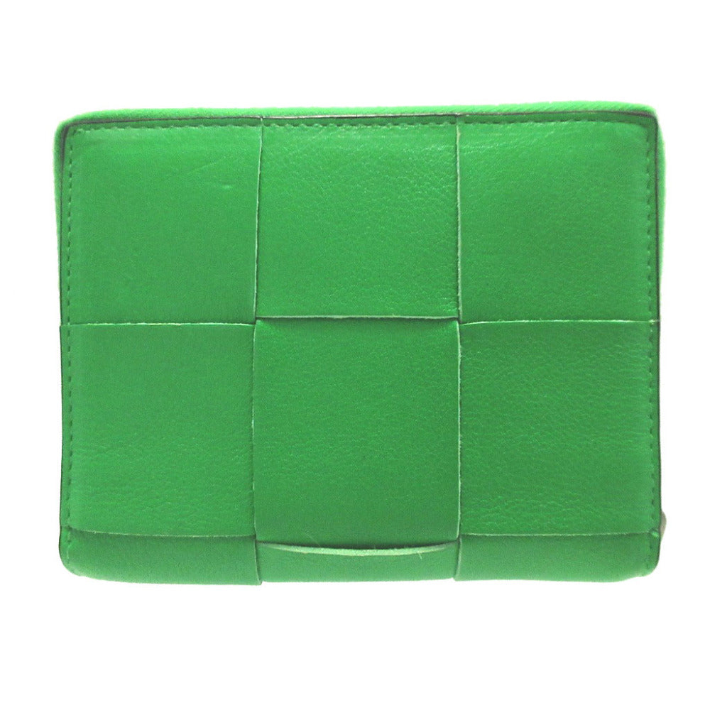新品同様 ボッテガヴェネタ 708614 マキシイントレチャート カセット ICチップ レザー グリーン 緑 2つ折り財布 財布 0057【中古】BOTTEGA VENETA
