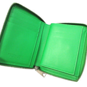 新品同様 ボッテガヴェネタ 708614 マキシイントレチャート カセット ICチップ レザー グリーン 緑 2つ折り財布 財布 0057【中古】BOTTEGA VENETA