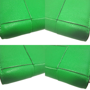 新品同様 ボッテガヴェネタ 708614 マキシイントレチャート カセット ICチップ レザー グリーン 緑 2つ折り財布 財布 0057【中古】BOTTEGA VENETA