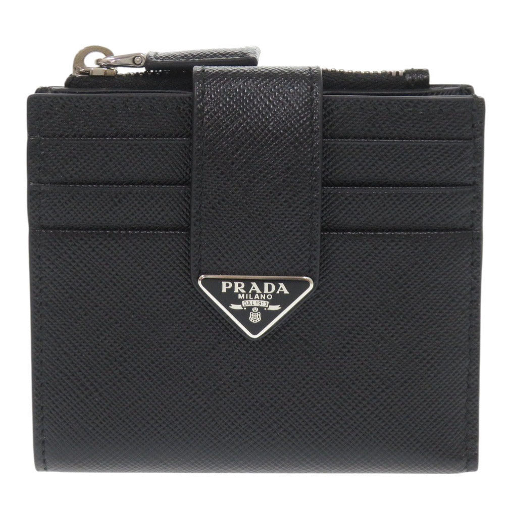 未使用品 プラダ トライアングルロゴ サフィアーノ 2MC066 ブラック 二つ折り財布 黒 0062【中古】PRADA メンズ