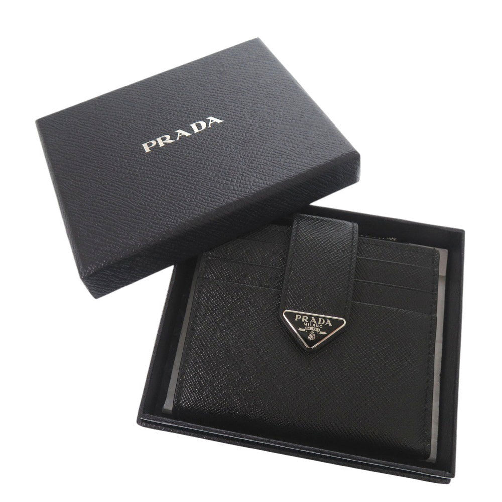 未使用品 プラダ トライアングルロゴ サフィアーノ 2MC066 ブラック 二つ折り財布 黒 0062【中古】PRADA メンズ