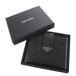 未使用品 プラダ トライアングルロゴ サフィアーノ 2MC066 ブラック 二つ折り財布 黒 0062【中古】PRADA メンズ