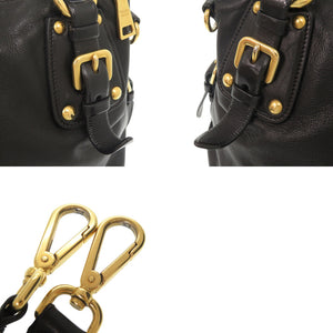 プラダ レザー ブラック 2WAY ハンドバッグ ショルダーバッグ 黒 0071【中古】PRADA