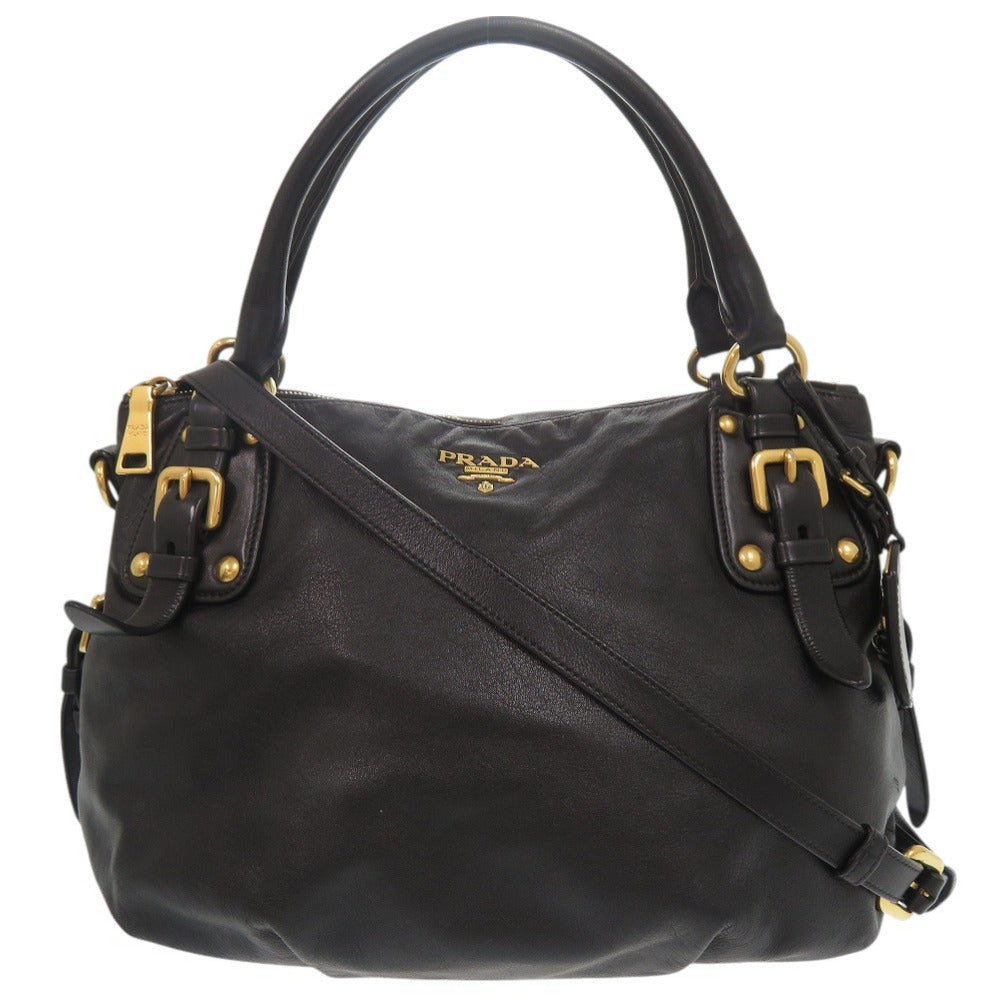 プラダ レザー ブラック 2WAY ハンドバッグ ショルダーバッグ 黒 0071【中古】PRADA