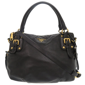 プラダ レザー ブラック 2WAY ハンドバッグ ショルダーバッグ 黒 0071【中古】PRADA