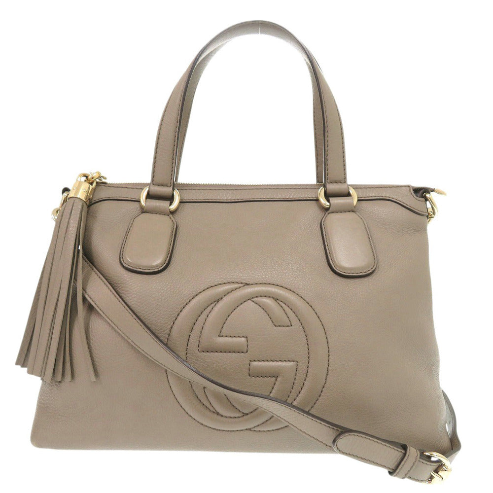 美品 グッチ ソーホー インターロッキング 308362 レザー グレージュ 2way ハンドバッグ ベージュ 0077【中古】GUCCI
