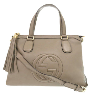 美品 グッチ ソーホー インターロッキング 308362 レザー グレージュ 2way ハンドバッグ ベージュ 0077【中古】GUCCI