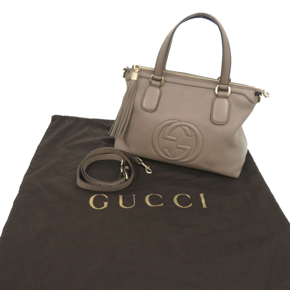 美品 グッチ ソーホー インターロッキング 308362 レザー グレージュ 2way ハンドバッグ ベージュ 0077【中古】GUCCI