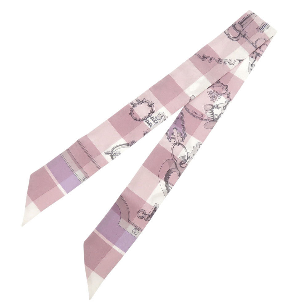 美品 エルメス ツイリー Mors et Gourmettes Vichy 馬銜と鎖 シルク パープル スカーフ 0091【中古】HERMES