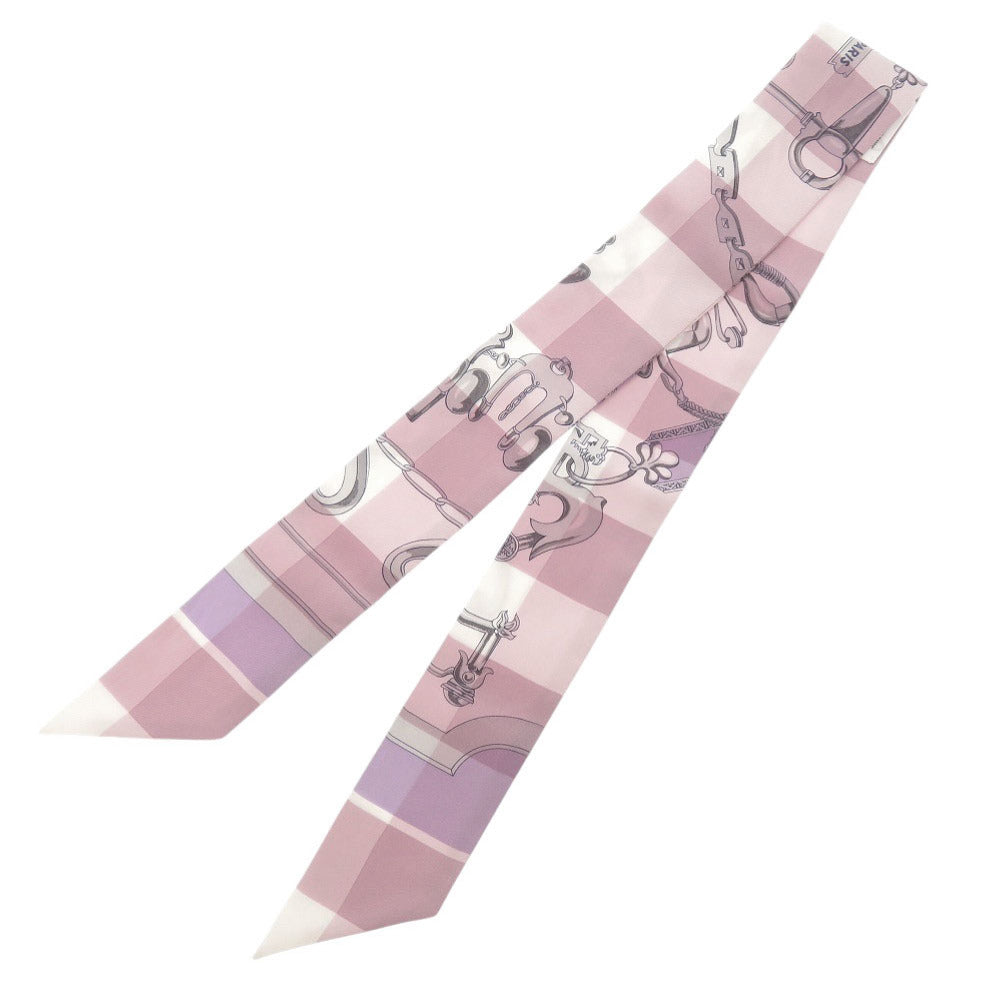 美品 エルメス ツイリー Mors et Gourmettes Vichy 馬銜と鎖 シルク パープル スカーフ 0091【中古】HERMES